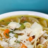 Chicken Noodle Soup · Chicken, noodles, carrots, onions, green peppers and chicken broth