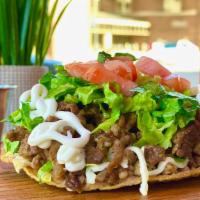 Tostadas (1) Lunch · Choice of meat, Asada, Chicken, Pastor, Chorizo, Nopales, Cheese or Vegan