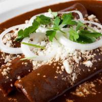 Enchiladas Mole Red   Chicken (2) · Home Made Grama’s Recipe with sesame seeds	2 large hand made tortillas Choice of meat, cream...
