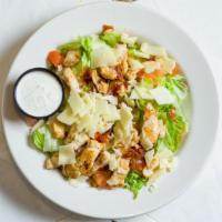 Grilled Chicken Salad · Fresh lettuce topped with a grilled chicken breast, swiss cheese, tomato, and applewood smok...