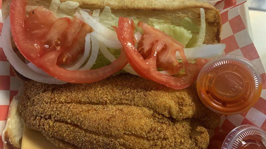 Catfish Sandwhich · 10/11/21 Update: 
(We are currently Sold Out of Catfish Filets, All catfish items will be substituted with Catfish nuggets until back in stock)

Included: Catfish Po Boy Sandwich, Fries