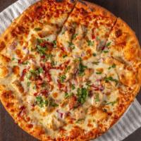 Bbq Chicken Pizza · Stout BBQ, chicken, bacon, onion.