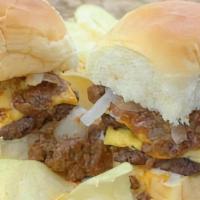 Chili Cheeseburger Slider · Delicious beef patty covered in our house chili and topped with melted cheddar on a toasted ...