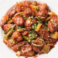Fb'S Chilli Chicken · Cubes of boneless chicken sautéed with onion, green chillies, and spices.