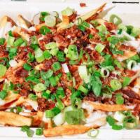 Loaded Fries · Cheese sauce, old major bacon, scallions.
