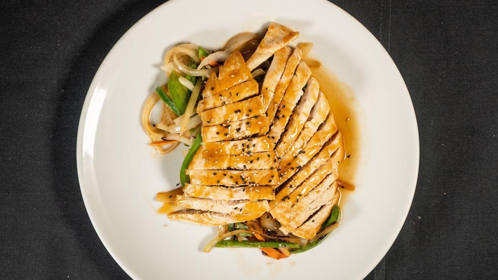 Chicken Teriyaki · Served with vegetables and teriyaki sauce. served with choice of miso clear or egg drop soup salad and steamed rice.