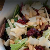 Chop Chop Salad · Spring Mix, Chopped Deli Chicken and Black Forest Ham, Black Olives, Red Onion, Red Pepper, ...