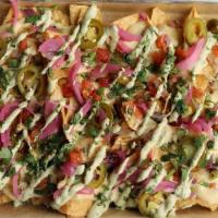 Beer Hall Nachos (Gf) · Mexicantown corn tortilla chips topped with Hatch Chili Pepper queso, pico de gallo, pickled...