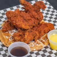 5 Wings & Waffles · Served with honey butter, warm maple syrup on 2 belgian waffles.