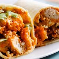 Buffalo Chicken Wrap · Grilled or crispy chicken tossed in buffalo sauce & topped with bleu cheese crumbles, lettuc...