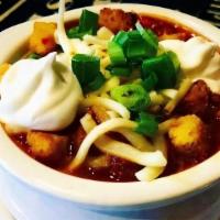 Cup Of Chili · Pepper Jack | Sour Cream | Scallions | Cornbread Croutons