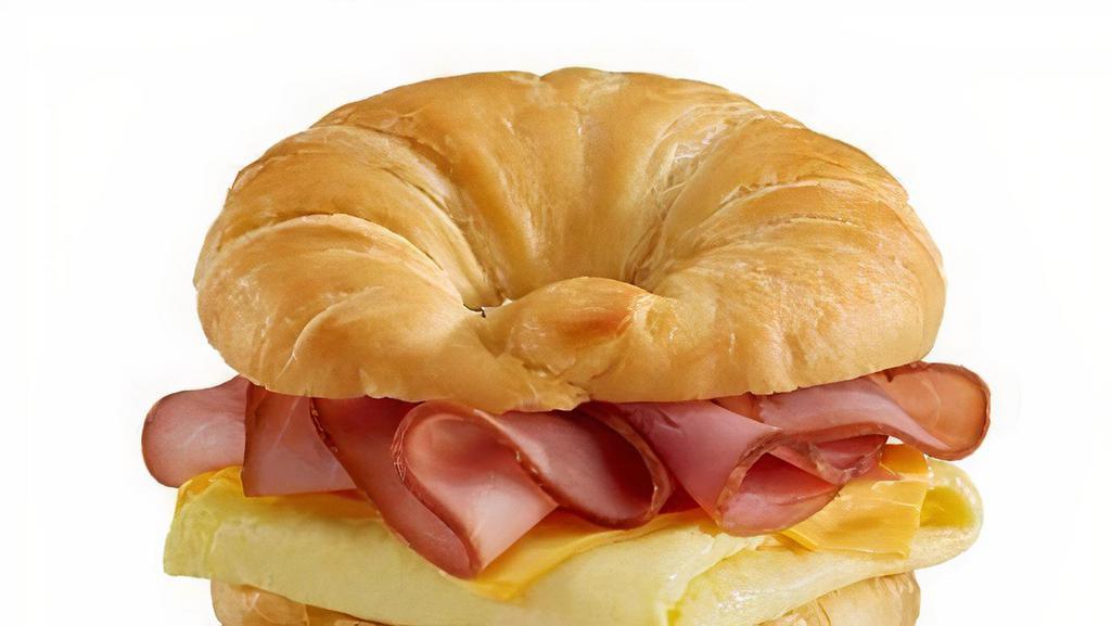 Ham Egg Cheese Croissant · Honey Ham, Egg, And A lot of Cheese On A Very Fresh Bake Croissant.