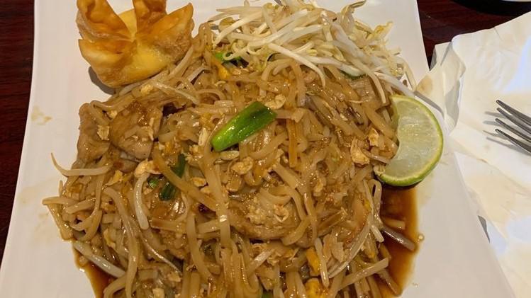 Pad Thai · Pad Thai or Thai stir-fried rice noodle with Pad Thai sauce is the most popular noodle dish in Thailand made by stir-fried rice noodle with a choice of meat, egg, tofu, green onion, beansprout, homemade Pad Thai sauce