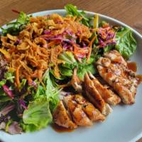 Asian Chop Salad · Grilled Chicken, Mixed Greens, Asian Slaw, Bell Pepper,
Carrot, Red Onion, Wontons, Sesame S...