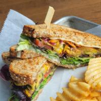 Vegetable Sandwich · Whole Grain Bread, Grilled Vegetables,
Provolone Cheese, Roasted Red Pepper,
Pesto Mayonnais...