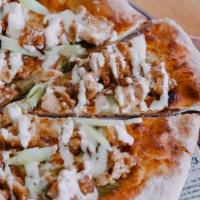Fried Chicken Pizza · Fried Chicken Tenders, Buffalo Sauce, Mozzarella, Pickled Onion, Pickled Celery, topped with...