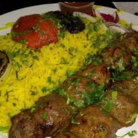 Kofta Kabab Entree · Grilled minced fresh lamb and beef served with rice and grilled vegetables.