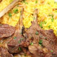 Lamb Chops · 4 Grilled lamb chops, seasoned and cooked to your liking.
Served with rice.