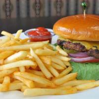 Beef Burger Meal · -Grilled minced fresh meat with American cheese ,mayonnaise ,
Ketchup ,onions ,tomatoes ,let...
