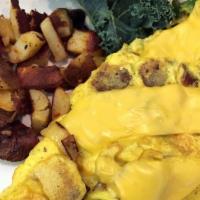 Mediterranean 3 Egg Omelet · Spinach, feta cheese, tomatoes, and olive tapenade. Served with P&R potatoes or tomatoes, an...
