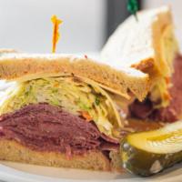 My Deli Addiction · Corned beef, coleslaw, Swiss cheese, and Russian dressing on double baked rye.