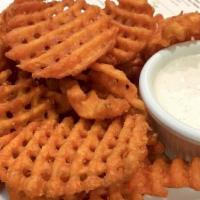 Sweet Potato Waffle Fries · Served with chipotle ranch dressing.
