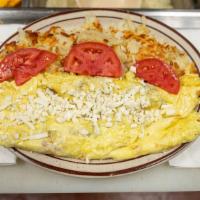 Greek Omelet · Feta cheese, onions and tomato.