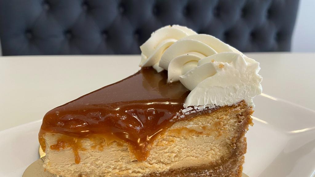Salted Caramel Cheesecake | New · Brown sugar graham crust, salted caramel cheesecake, salted caramel topping and cream.