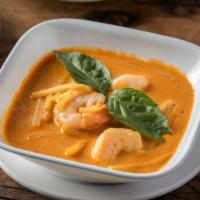 Red Curry · Spicy. Red curry paste, bamboo shoot, coconut milk, and basil.
