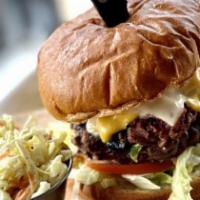Chefs Burger · Prime beef patty mixed with sautéed turkey bacon and onion, topped with Swiss cheese, lettuc...