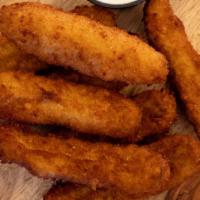 Fried Pickles · Hand-breaded fried pickle spears served with ranch dressing.