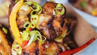 Chicken Wings · Marinated grilled chicken, fries or dodo