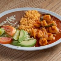 Camarones A La Mexicana · Shrimp cooked with onions, tomatoes, and jalapeno peppers.

Served with rice, beans, lettuce...