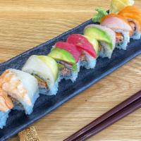 Rainbow Roll · Made to order California roll (Crab surimi, cucumber, avocado, smelt roe, Japanese mayonnais...
