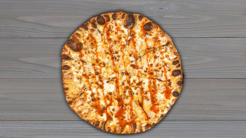 High St. Honey Buffalo Chicken Pizza · A pizza made with our hot white sauce, cheese blend, chicken, and a drizzle of honey and buffalo sauce.