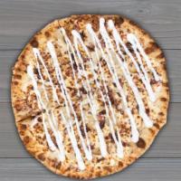 Chicken Bacon Ranch Pizza · This pizza has a ranch sauce with our garlic butter crust, chicken, bacon, a cheese blend, a...