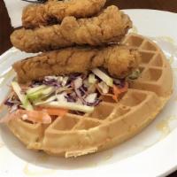 Chicken And Waffles · With apple coleslaw and honey.