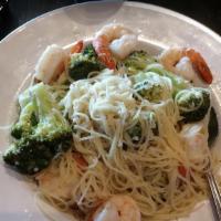 Shrimp & Broccoli · angel hair pasta tossed with aglio e olio