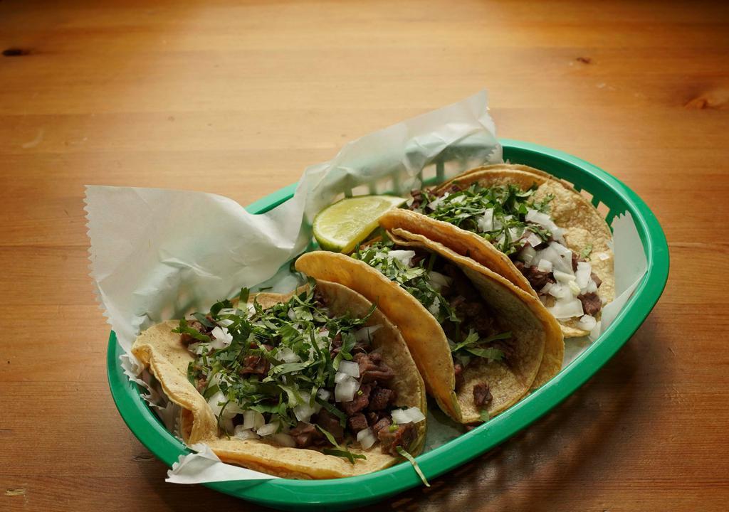 Taco Dinner · 3 Tacos of your choice, INCLUDES  rice and beans.
All tacos include Onions and Cilantro! Let us know if you do not want Onions and Cilantro.
