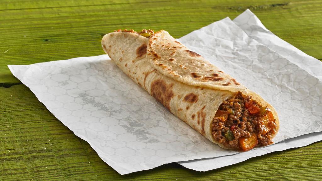 Picadillo Taco · Seasoned ground beef cooked with chopped tomatoes, peppers, onions and diced potatoes.