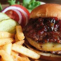 Dogtown Burger · Hot pepper bacon jam and smoked Gouda cheese. Lettuce, tomato, onion, or pickle upon request.