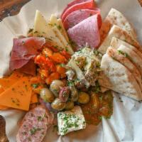 Butcher Board · CURED MEATS & SPECIALTY CHEESE W/ ROASTED TOMATOES, ARTICHOKE HEARTS, FRESH OLIVE MIX & FIG ...