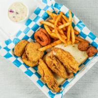 Perch Dinner  · Served with your choice of white bread or 2 hush puppies coleslaw 2 sides or condiments.