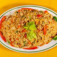 Chicken Fried Rice · Stir-fried basmati rice with seasoned boneless chicken and vegetables.