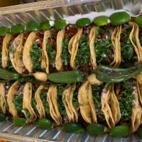Taco Party Tray · TACO PARTY TRAY – 20 CORN TACOS  FOR  $45.00
Can mix & match meat choices.