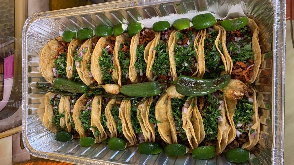 Taco Party Tray · TACO PARTY TRAY – 20 CORN TACOS  FOR  $45.00
Can mix & match meat choices.