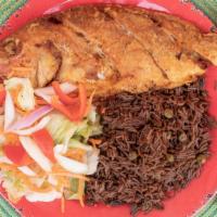 Red Snapper  · red snapper with rice and side salad