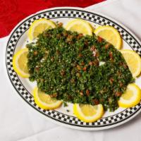 Tabbouleh · Parsley, salad, mint, lemon juice, cracked wheat.