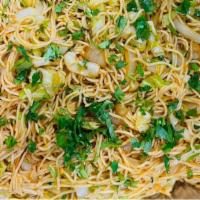 Hakka Noodles · Boiled noodles are stir fried with sauces and vegetables