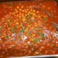 Chana Masala · Spicy garbanzo beans with gravy.